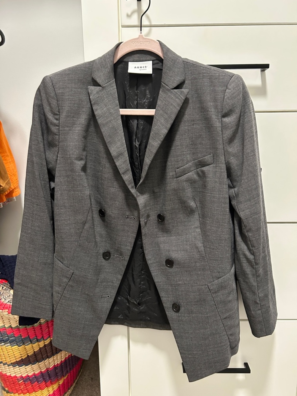 Akris Gray Double-Breasted Wool Blend Blazer
